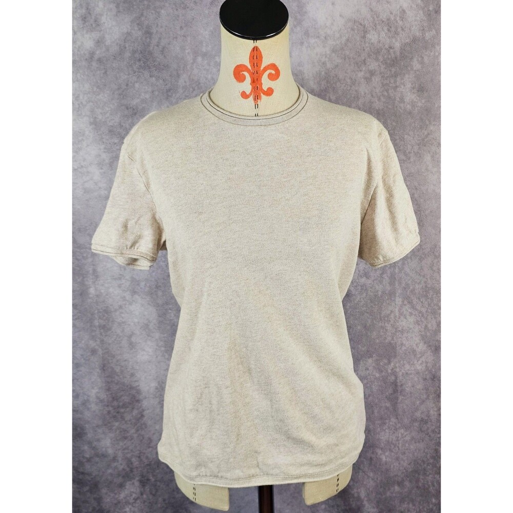 Zara Women's L Oatmeal Beige Short Sleeve T-Shirt Top 100% Cotton EUC